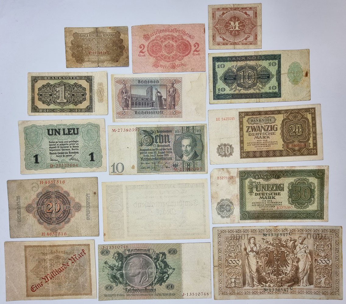 Niemcy, Rumunia. Banknoty, zestaw 15 sztuk
